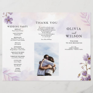 Elegant Purple Floral Trifold Wedding Program Flyer