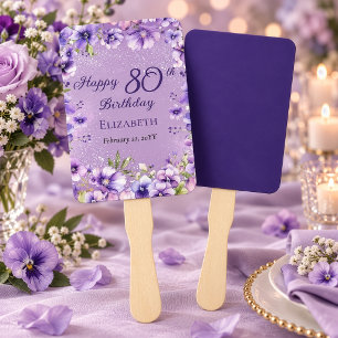 Elegant Purple Floral Violets 80th Birthday Party Hand Fan