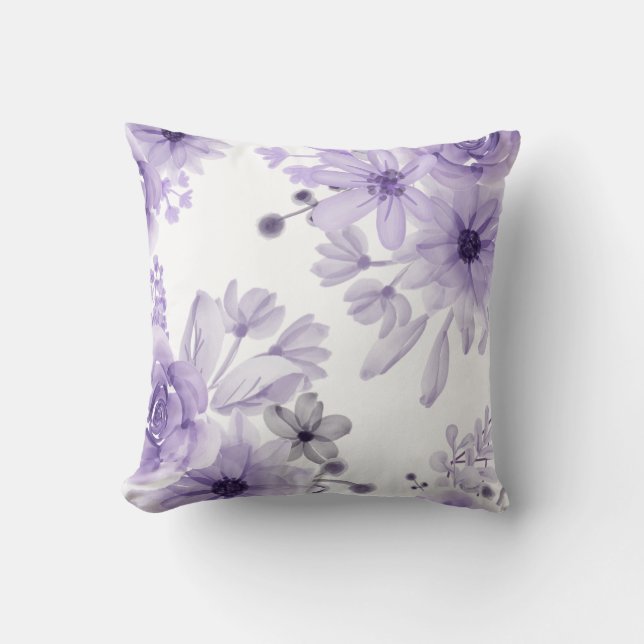 Elegant Purple Floral Watercolor Cushion (Front)