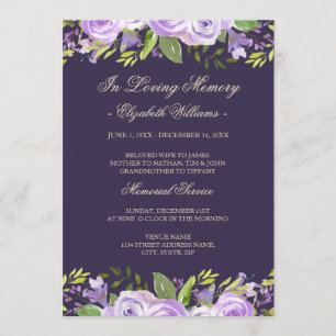 Elegant Purple Floral Watercolor Memorial Service Invitation