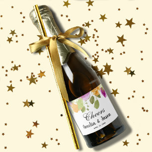 Elegant Purple Floral Watercolor Mini Sparkling Wine Label
