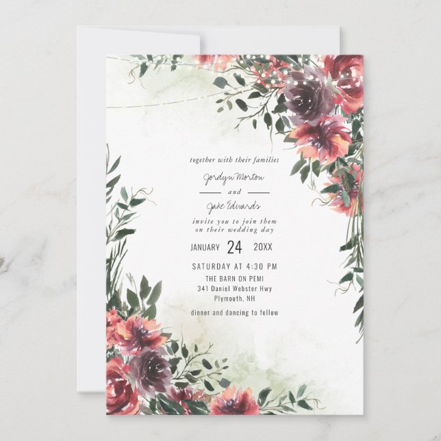 Elegant Purple Floral Watercolor Wedding (Front)