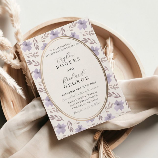 Elegant Purple Floral Watercolor Wedding Invitation (Creator Uploaded)