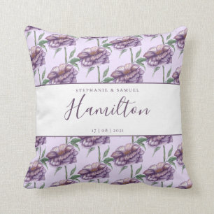 Elegant Purple Floral Wedding Anniversary Gift Cushion