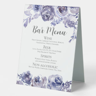 Elegant Purple Floral Wedding Bar Drinks Menu