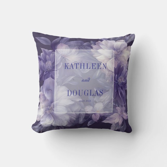 Elegant Purple Floral Wedding Cushion (Front)