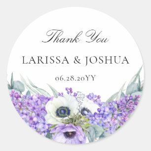 Elegant Purple Floral Wedding Favour Thank You Classic Round Sticker