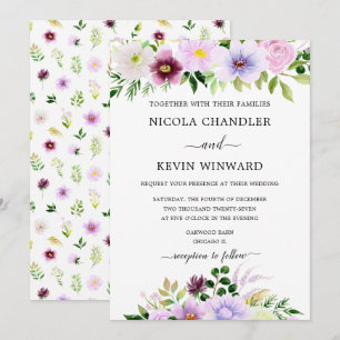 Elegant Purple Floral Wedding Invitation