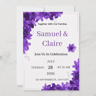 Elegant Purple Floral Wedding Invitation