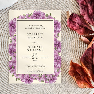 Elegant Purple Floral Wedding Invitation