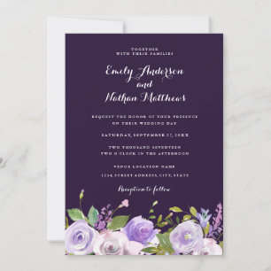 Elegant Purple Floral Wedding Invitation