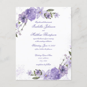 Elegant Purple Floral Wedding Invitation Postcard