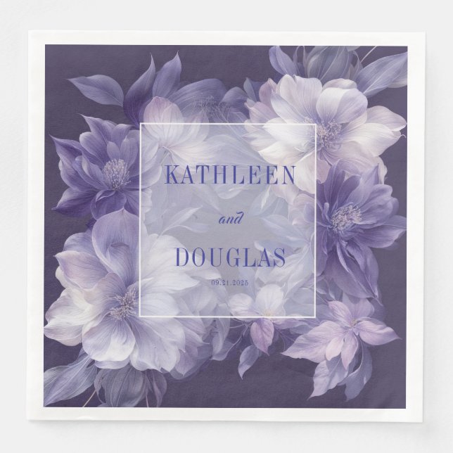 Elegant Purple Floral Wedding Napkin (Front)