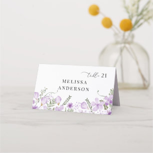 Elegant Purple Floral Wedding Place Card 