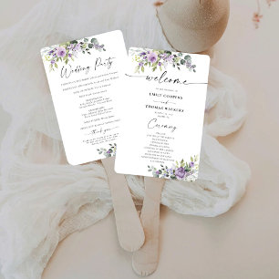 Elegant Purple Floral Wedding Program Hand Fan