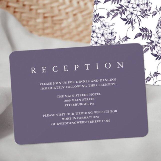 Elegant Purple Floral Wedding Reception Card (Creator Uploaded)
