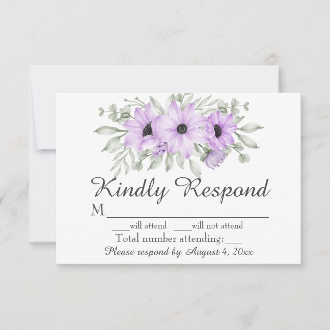 Elegant Purple Floral Wedding RSVP Card (Front)