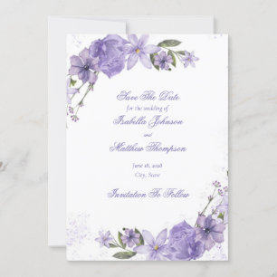 Elegant Purple Floral Wedding Save The Date Invitation
