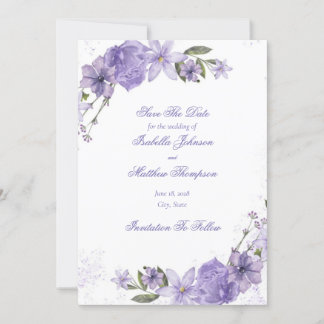 Elegant Purple Floral Wedding Save The Date Invitation