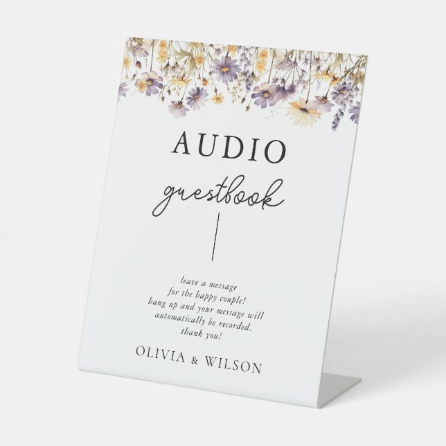 Elegant Purple Floral Wedding Telephone Guestbook  Pedestal Sign (Front)