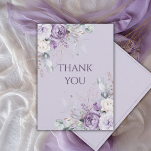Elegant Purple Floral Wedding  Thank You Card