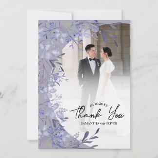 Elegant Purple Floral Wedding Thank You Photo Card