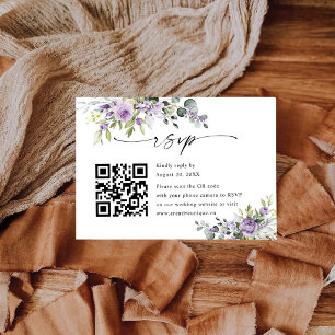 Elegant Purple Floral Wedding Website QR Code RSVP Card