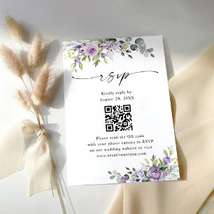 Elegant Purple Floral Wedding Website QR Code RSVP Card