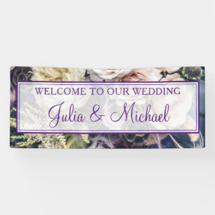 Elegant Purple Floral Wedding Welcome Reception Banner