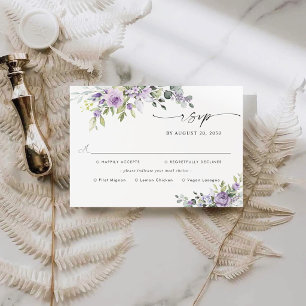 Elegant Purple Floral Wedding With Meal Choice RSVP Card