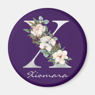 Elegant Purple Floral White Metallic X Monogram Magnet
