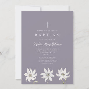 Elegant Purple Floral Wildflower Baptism Invitation