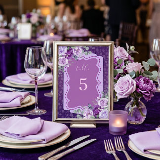 Elegant Purple Floral with Lavender Roses, Table Number