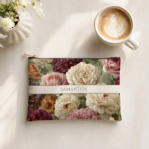 Elegant Purple Floral with Name Accessory Pouch