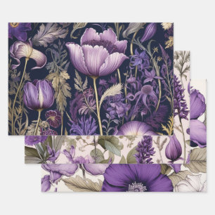 Elegant Purple Floral  Wrapping Paper Sheet