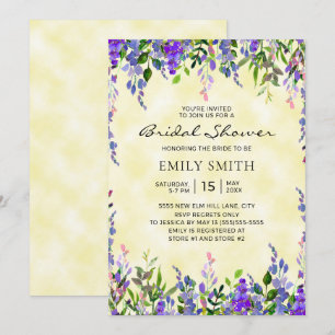 Elegant Purple Floral Yellow Bridal Shower Invitation
