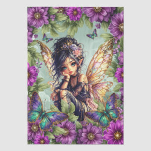Elegant Purple Florals Fairy & Butterfly Decoupage Tissue Paper