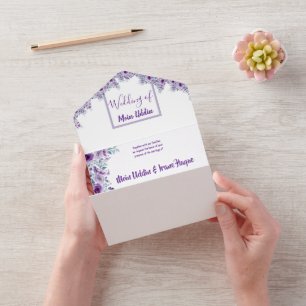 Elegant purple flower all in one invitation