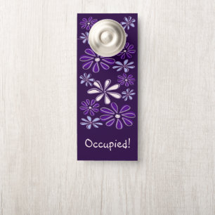 Elegant Purple Flower Bed Doodle Bathroom  Door Hanger