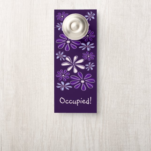 Elegant Purple Flower Bed Doodle Bathroom  Door Hanger (On Knob)