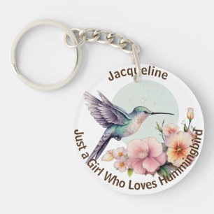 Elegant Purple Flower Blue Hummingbird Customised Key Ring