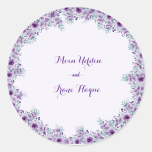 Elegant purple flower classic round sticker