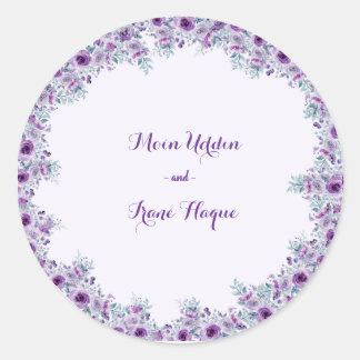Elegant purple flower  classic round sticker