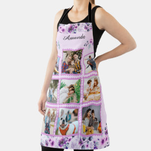 Elegant Purple Flower   Family Photo Collage Apron