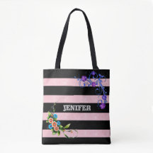 elegant purple flower Floral Black Pink strip  