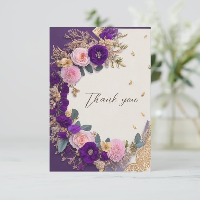 Elegant Purple Flower Funeral Thank you Card (Standing Front)