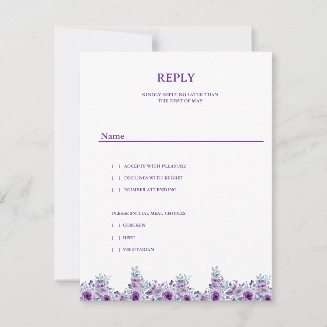 Elegant purple flower  invitation (Front)