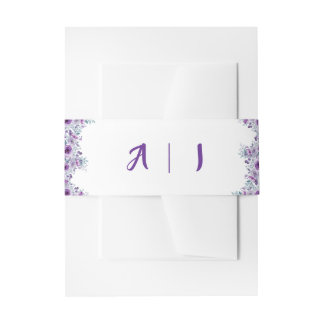 Elegant purple flower invitation belly band
