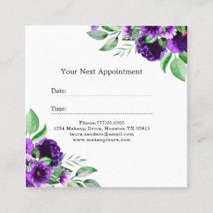 Elegant Purple Flower Makeup Artist Business Appointment Card
