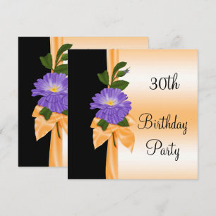 Elegant Purple Flower & Orange Ribbon 30th Invitation
